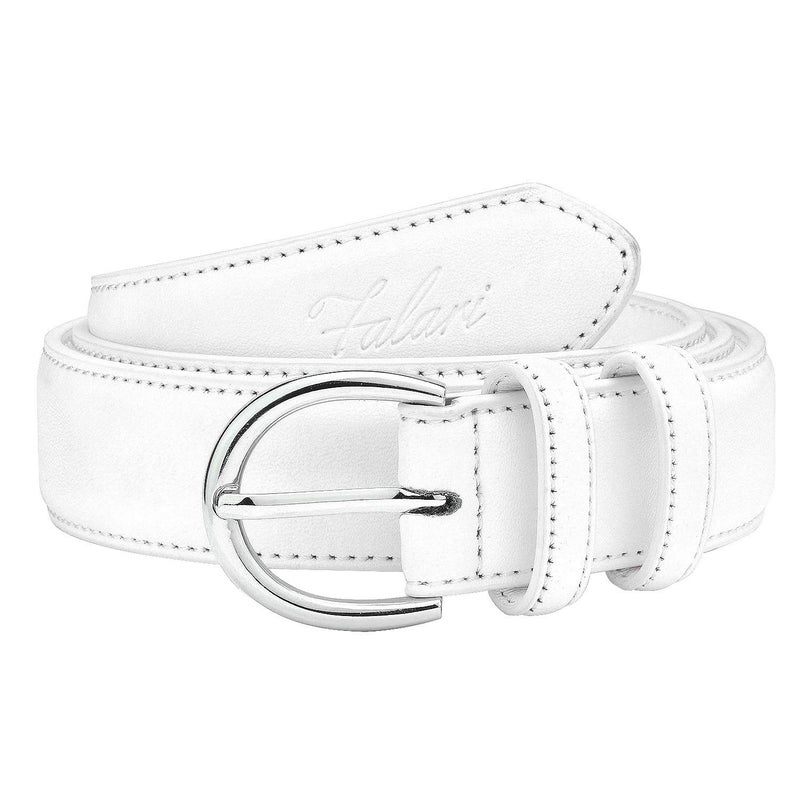 Falari Women Genuine Leather Belt Fashion Dress Belt With Single Prong Buckle 6028-White-L - Image 2